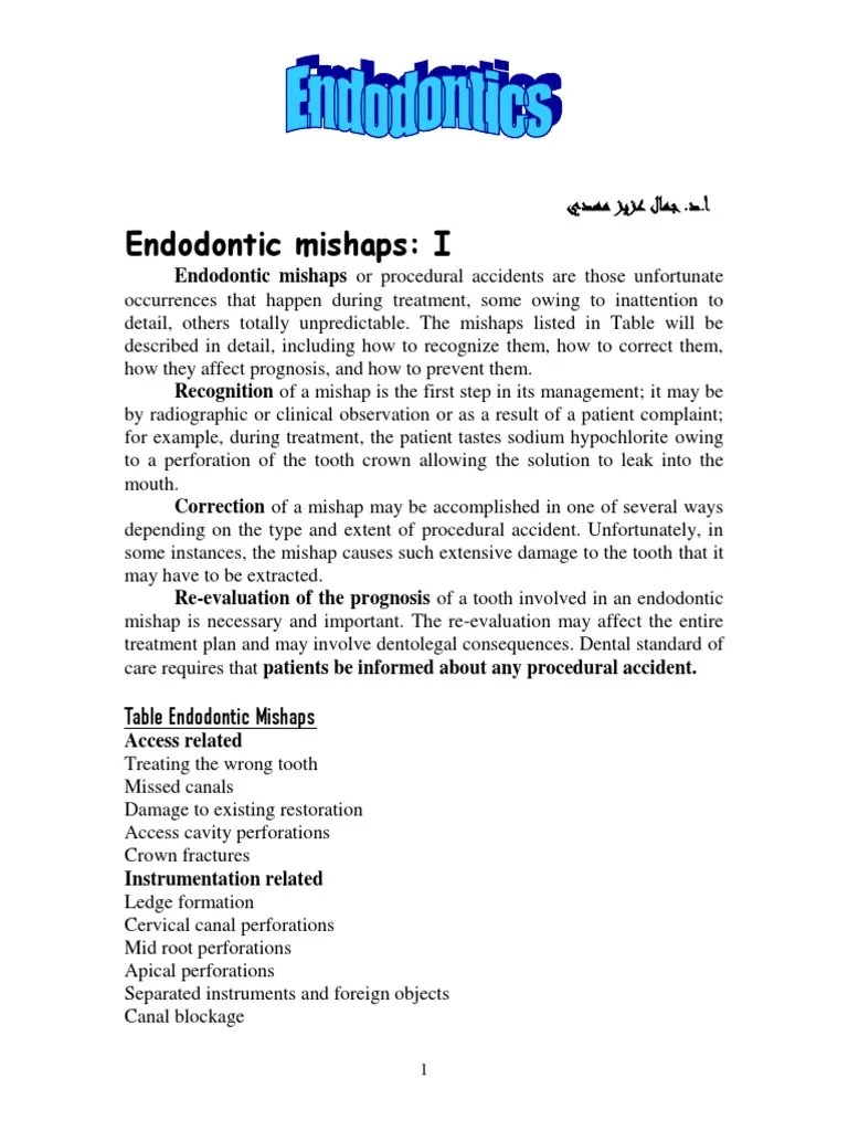 Endodontic Mishaps I PDF Clinical Medicine Dentistry