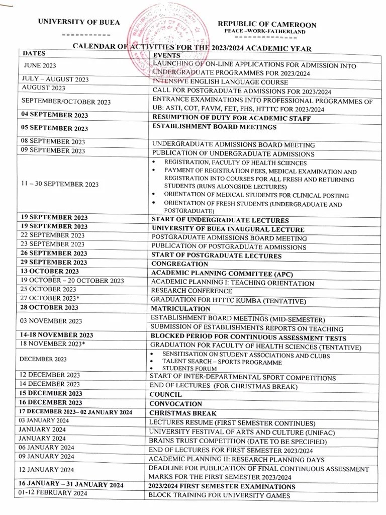 Calendar of Activities For The 20232024 Academic Year PDF