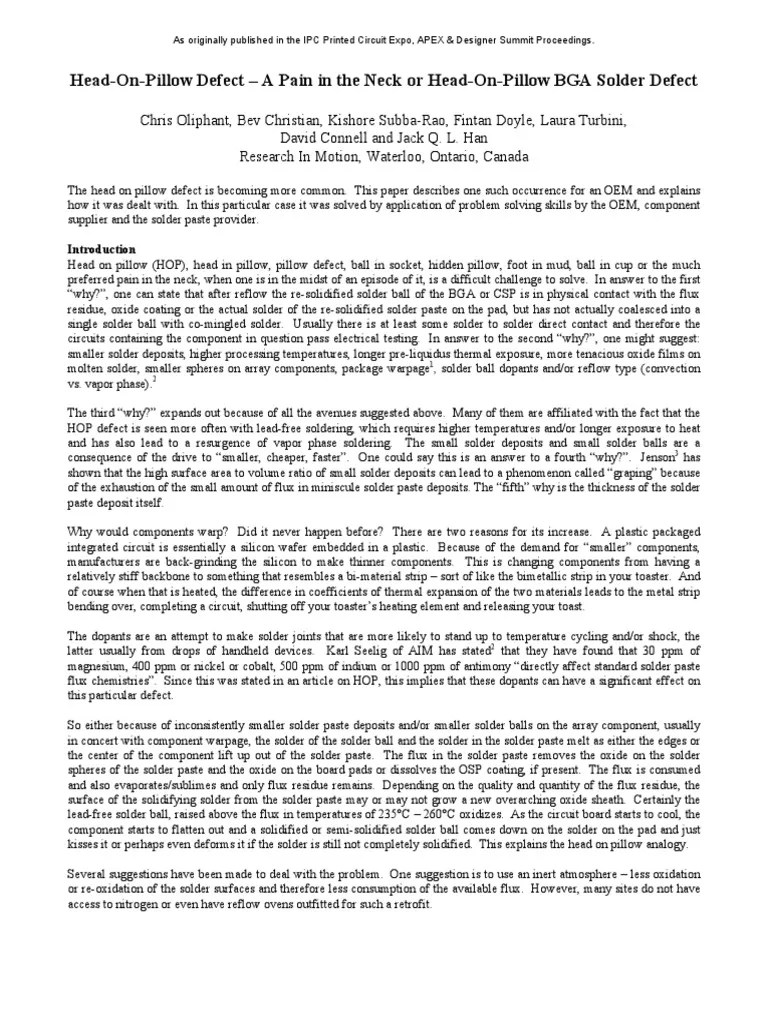 Head Pillow Defect Ipc Article IPC PDF Solder Physical Sciences