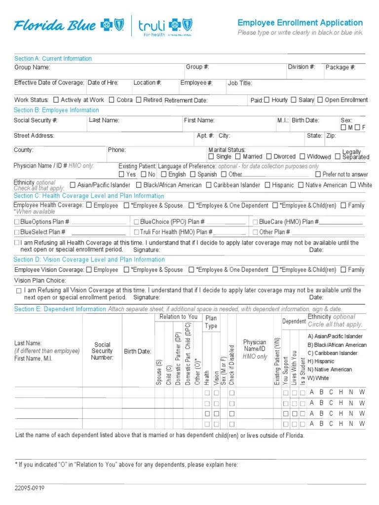 Florida Blue Employee Enrollment Form PDF Health Savings Account(09)