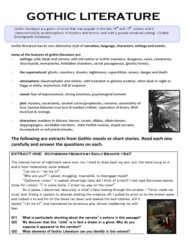 Gothic Extracts and Questions Y8 PDF Gothic Fiction Frankenstein