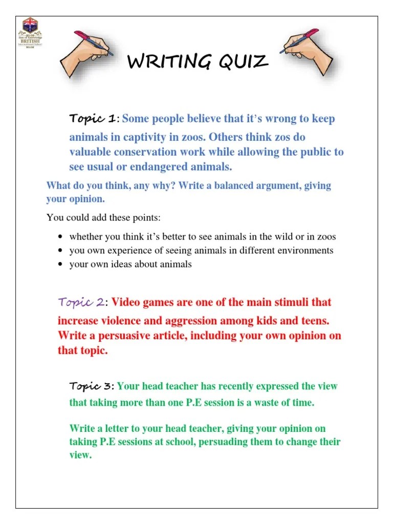 Writing Quiz PDF