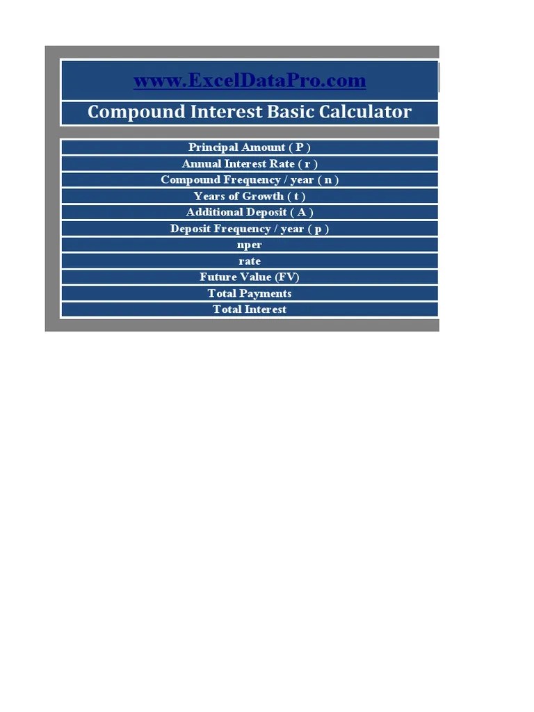 Compound Interest Calculator Excel Template PDF