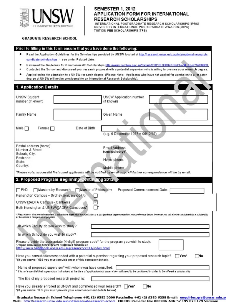 International Postgraduate Scholarship Application Form