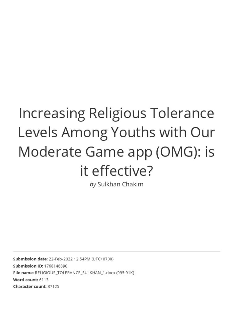 Increasing Religious Tolerance Levels Among Youths With Our Moderate Game App (OMG) Is It