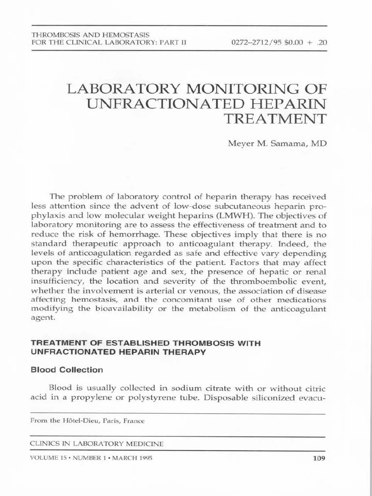 Laboratory Monitoring of Unfractionated Heparin Treatment PDF
