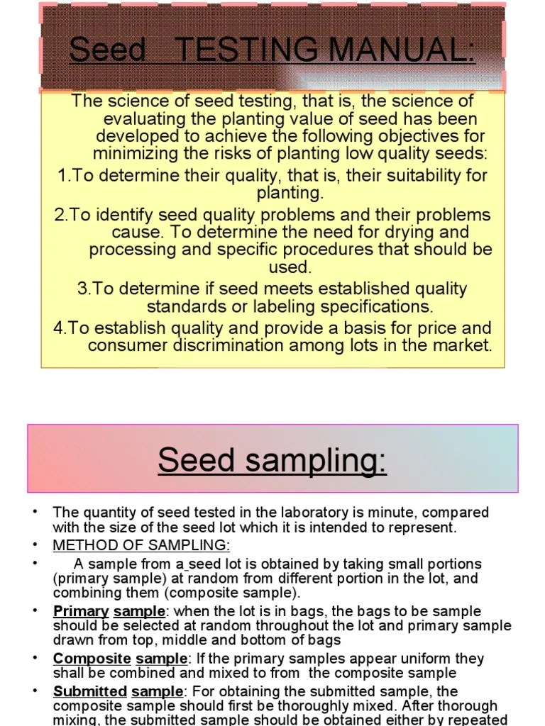 Seed Testing Manual PDF Seed Germination
