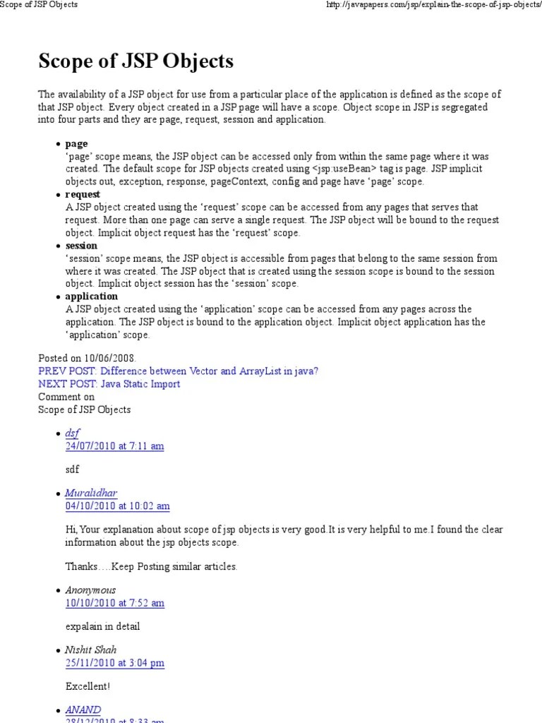 Scope of JSP Objects Java Server Pages Scope Science)
