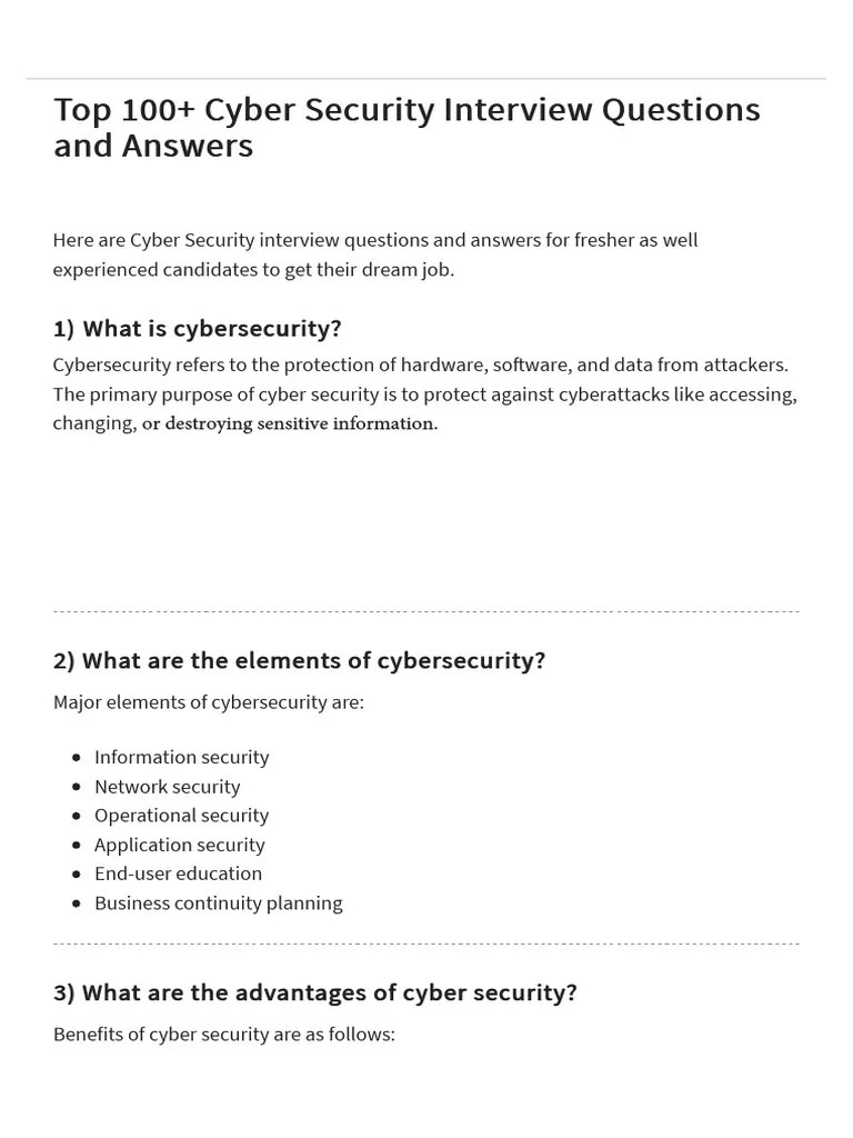 Top 100+ Cyber Security Interview Questions and Answers PDF