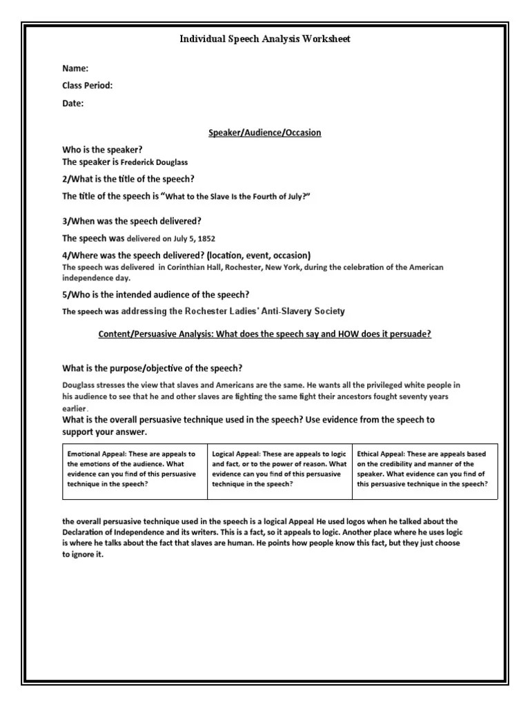Speech Analysis Worksheet PDF