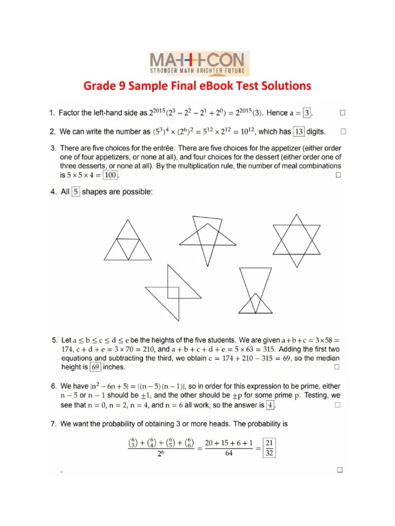Grade 9 Sample Final Ebook Solutions | PDF