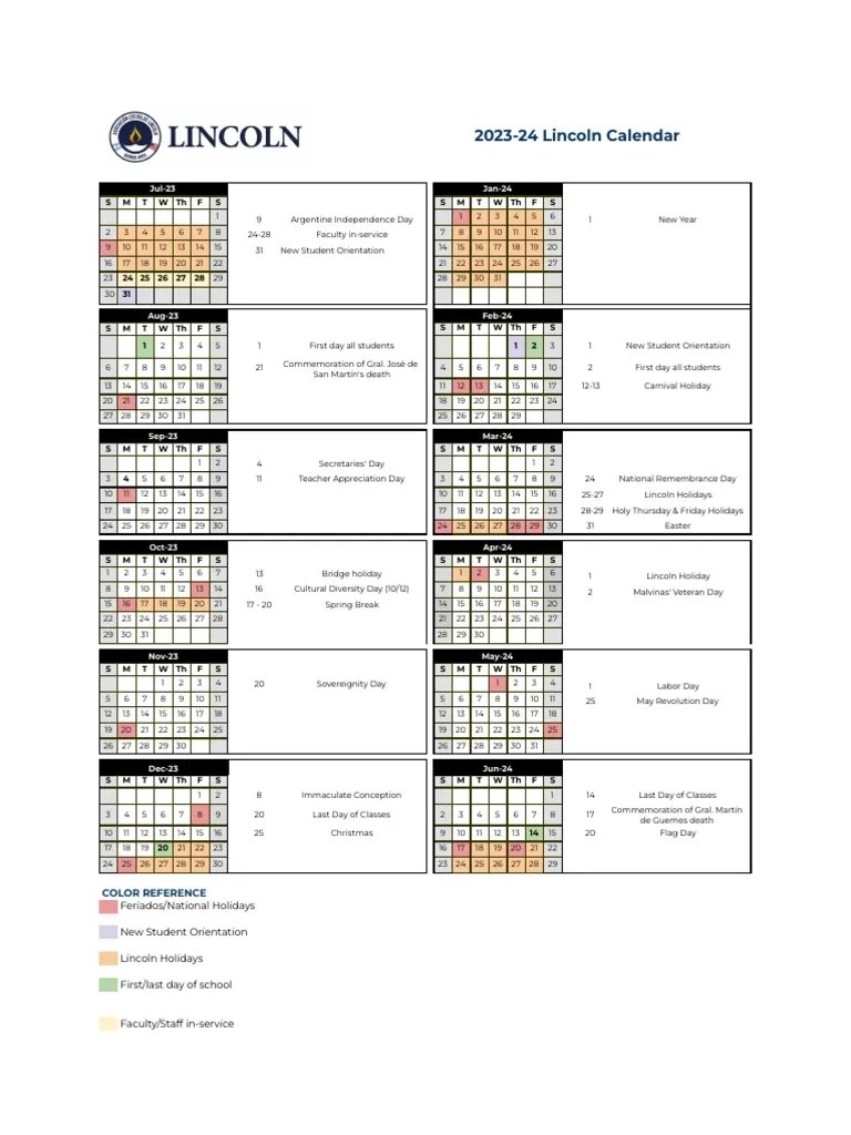20232024 Lincoln Calendar PDF Liturgical Calendar Traditions