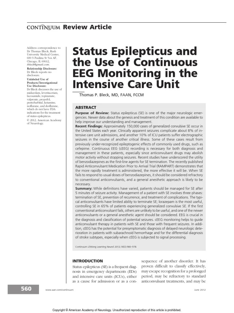 000 Status Epilepticus and The Use of Continuous EEG Monitoring in The