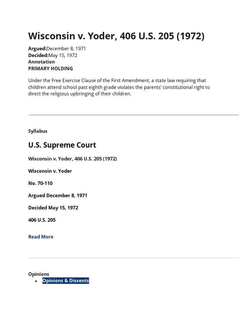 33 Wisconsin v. Yoder 406 U.S. 205 (1972) PDF Free Exercise Clause