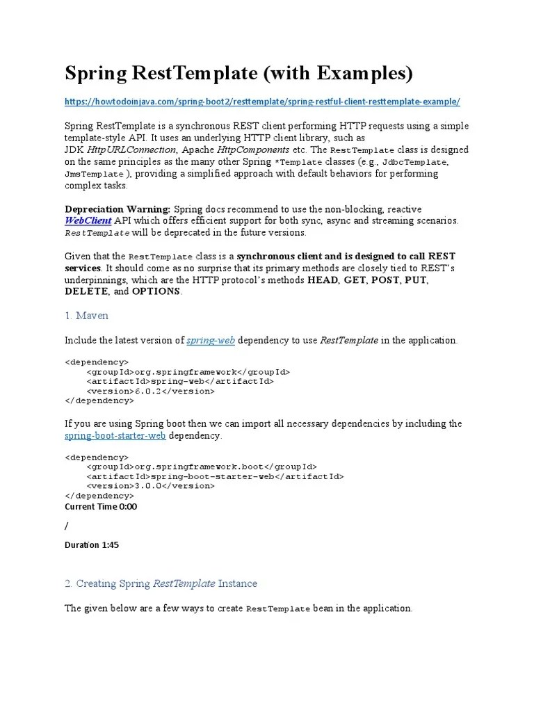 Spring RestTemplate With Examples PDF