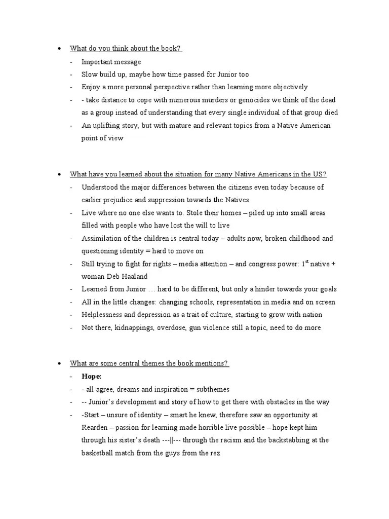 Book Conversation About "The True Story of A PartTime Indian" PDF