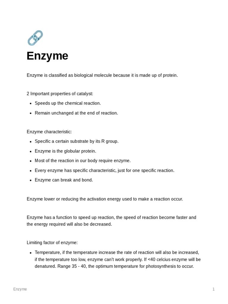 Enzyme PDF Enzyme Chemical Reactions