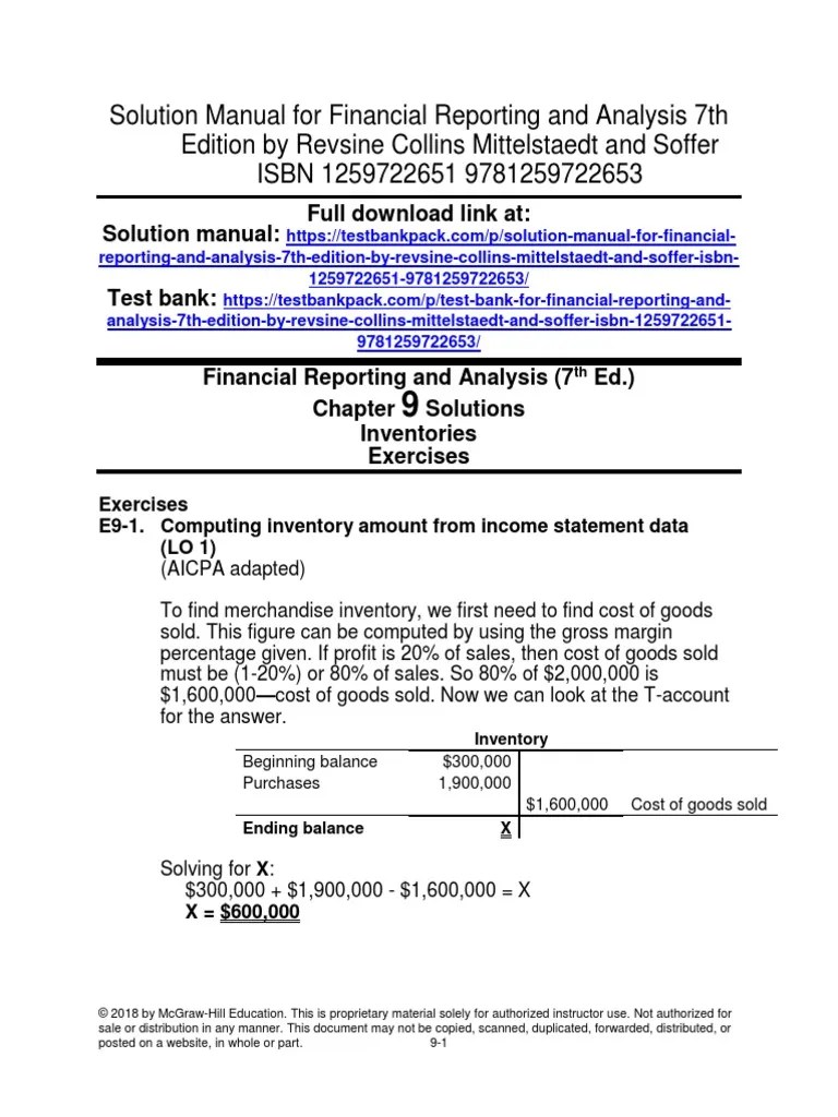 Financial Reporting and Analysis 7th Edition Revsine Solutions Manual