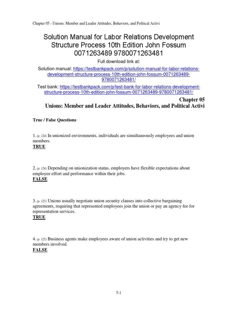 Labor Relations Development Structure Process 10th Edition John Fossum