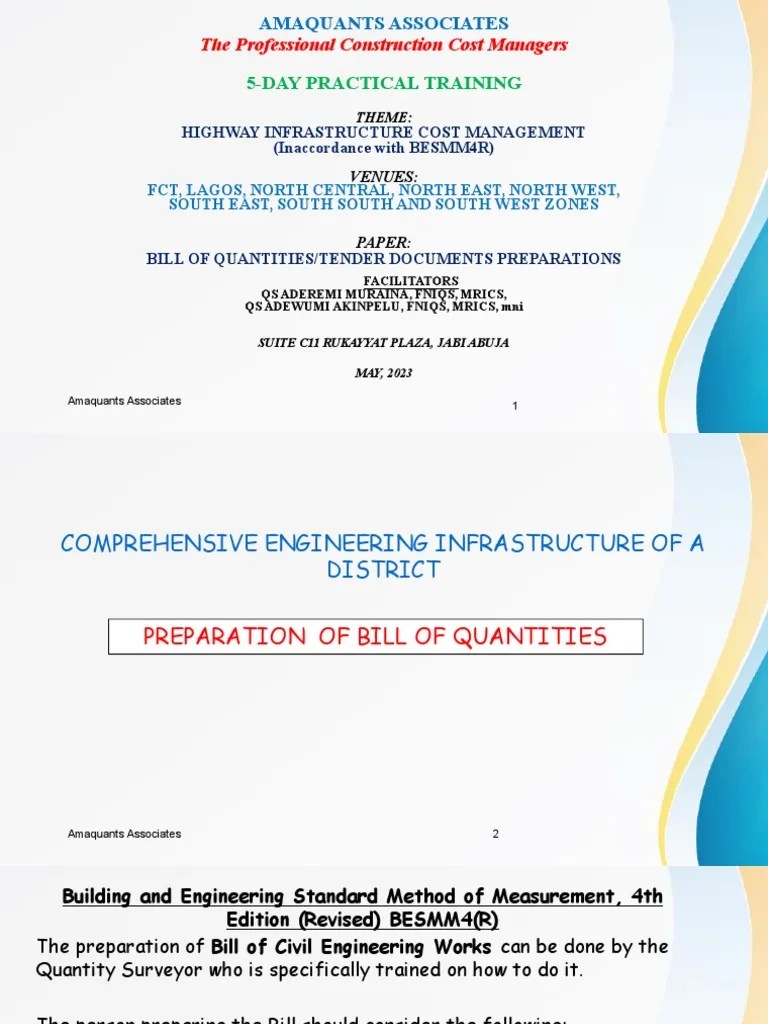 BoQ and Tender Documents Preparation PDF Area Civil Engineering