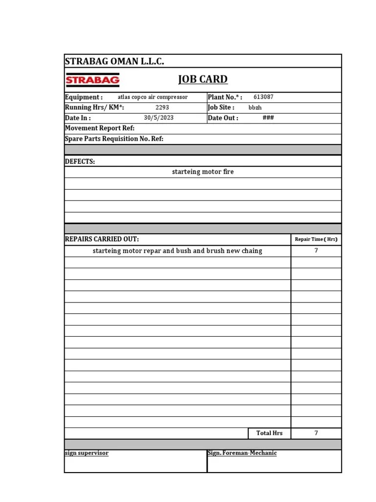 Job Card PDF