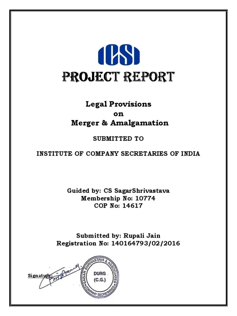 Project Report Icsi 1 PDF Consolidation (Business) Mergers And