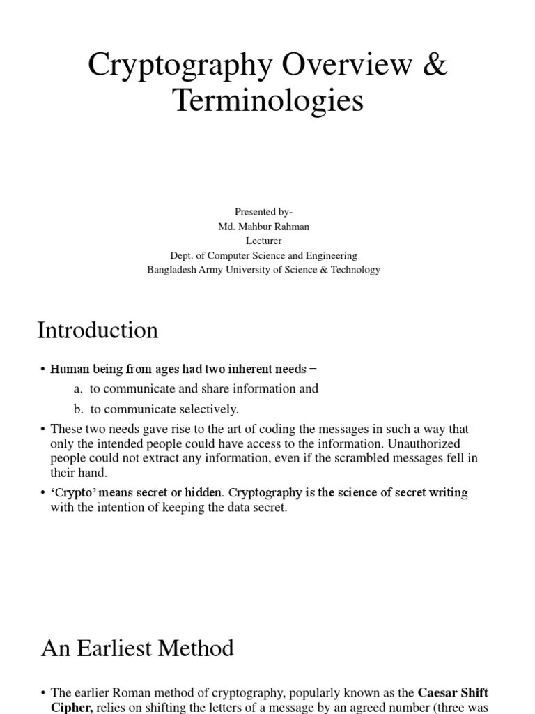 Cryptography Overview and Terminologies PDF Cryptography Key