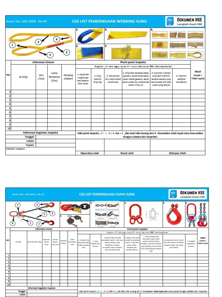 HSE 0XXX Sling Inspection Checklist PDF