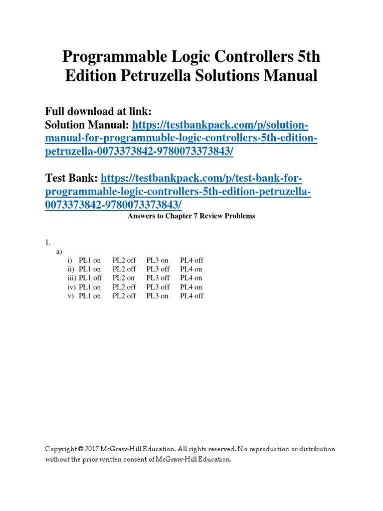Programmable Logic Controllers 5th Edition Petruzella Solutions Manual