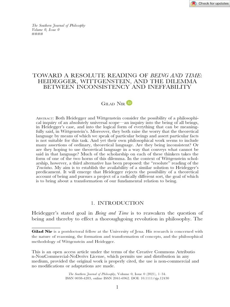 Gilad Nir. Toward a Resolute Reading of Being and Time PDF Martin Heidegger Truth