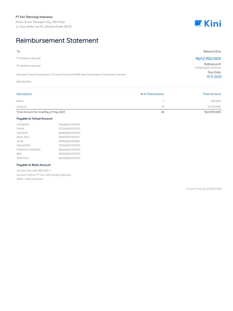 Reimbursement Statement To, Balance Due PDF