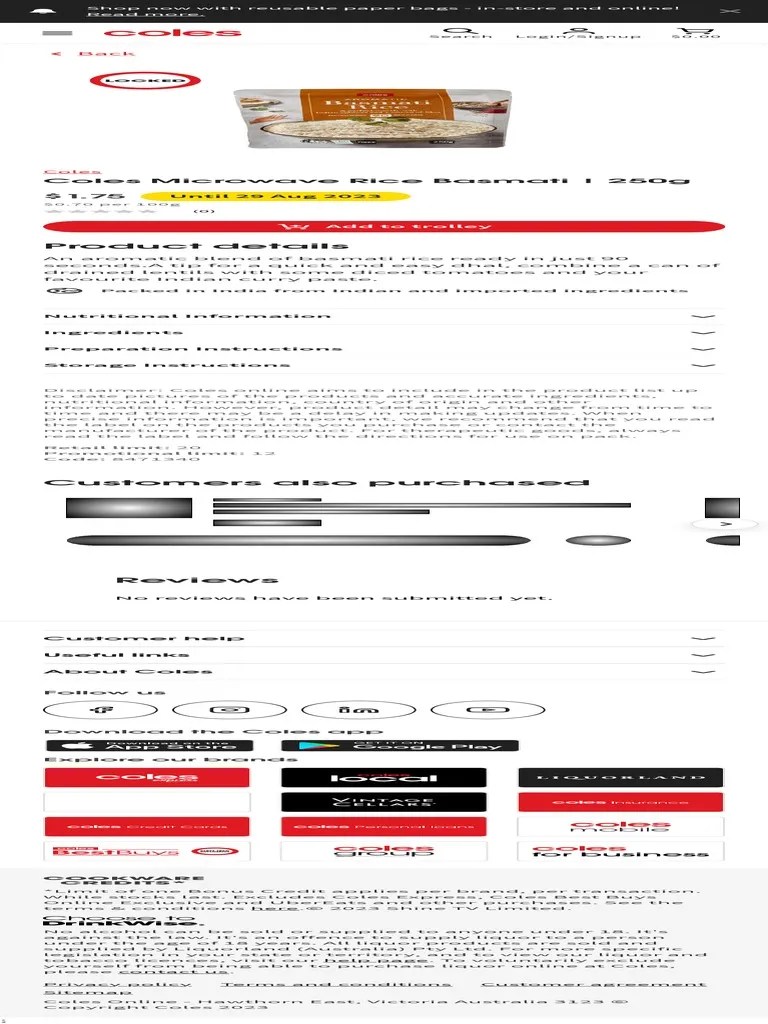 Buy Coles Microwave Rice Basmati 250g Coles PDF