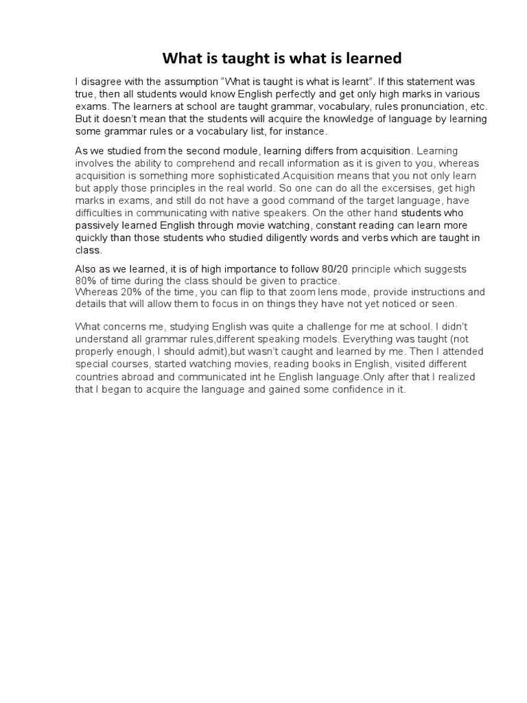 What Is Taught Is What Is Learned PDF