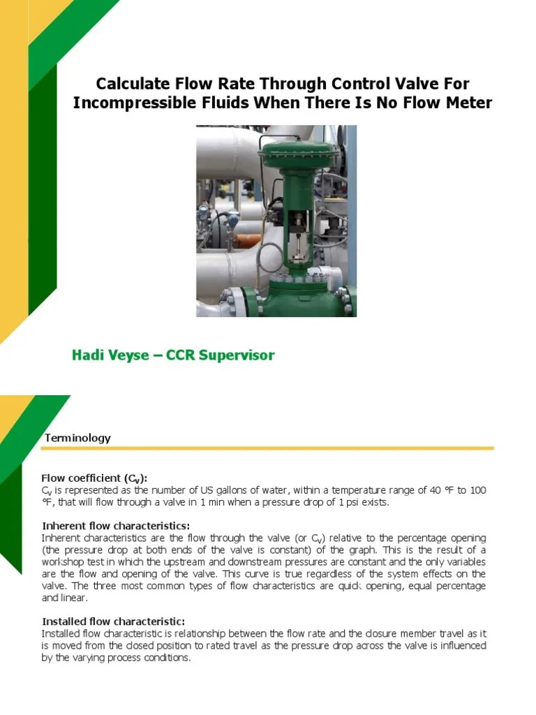 Calculate Flow Rate Through Control Valve For Fluids