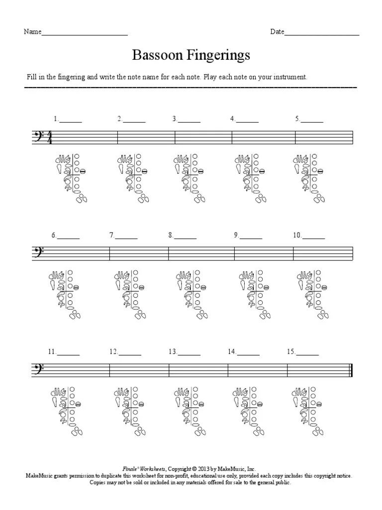 Bassoon Fingering Chart Blank PDF