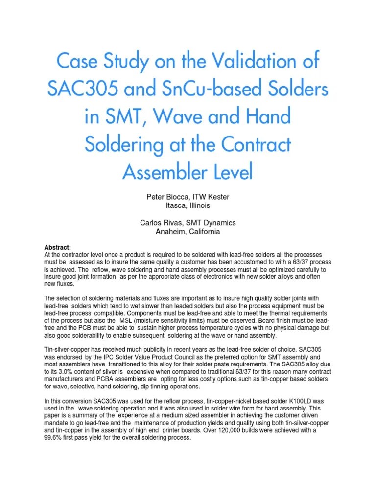 Case Study On The Validation of SAC305 and SnCu Based Solders in SMT
