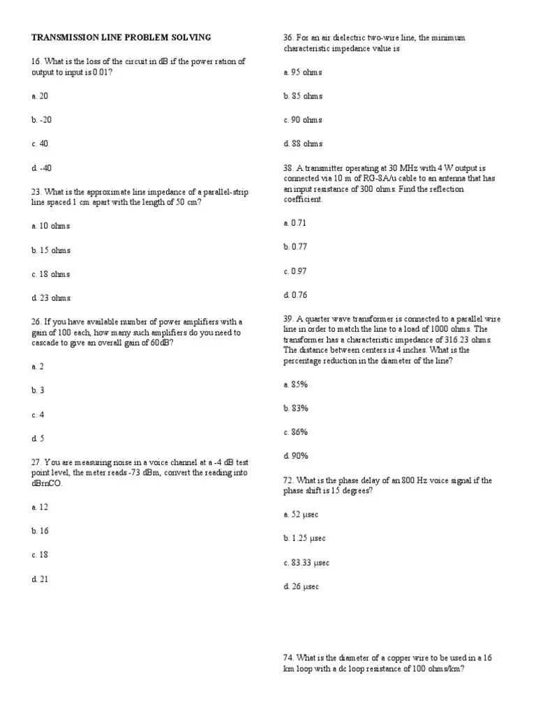 TRANSMISSION LINE PROBLEM SOLVING PDF Transmission Line Antenna