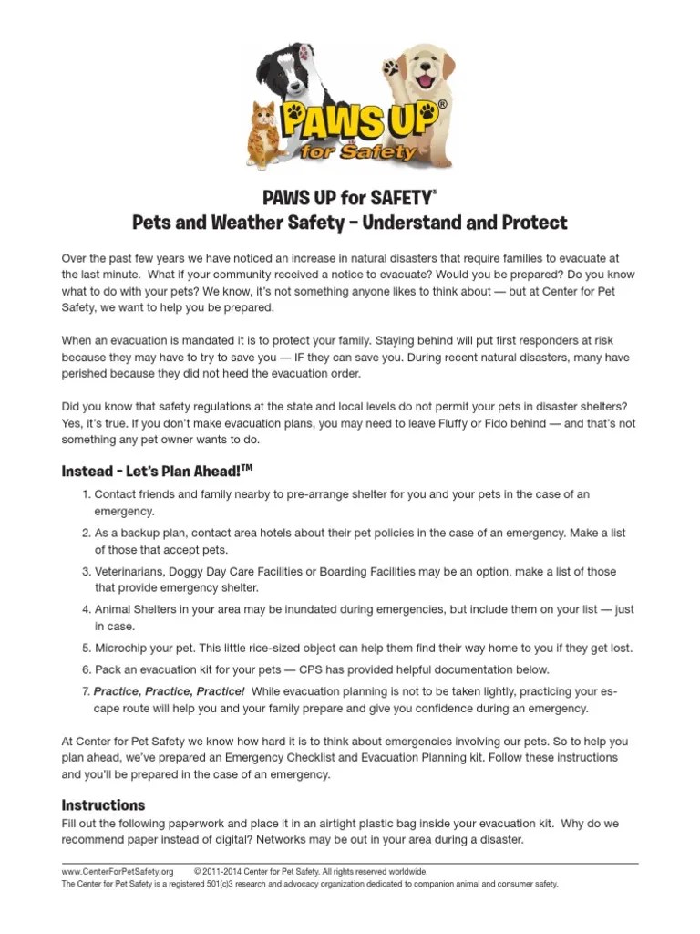 CpsPawsUp Disaster Preparedness PDF Emergency Evacuation Pet