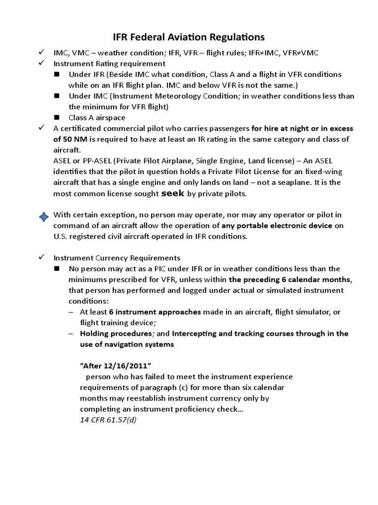 IFR Federal Aviation Regulations PDF Instrument Flight Rules