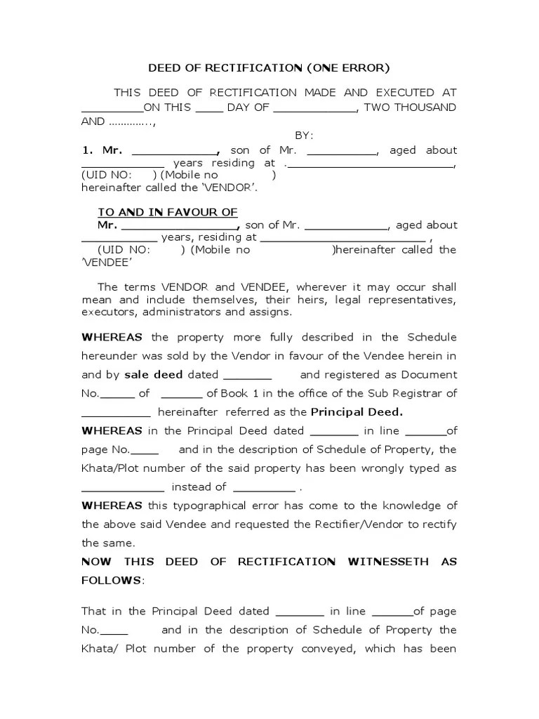 Deed of Rectification PDF Deed Real Property Law
