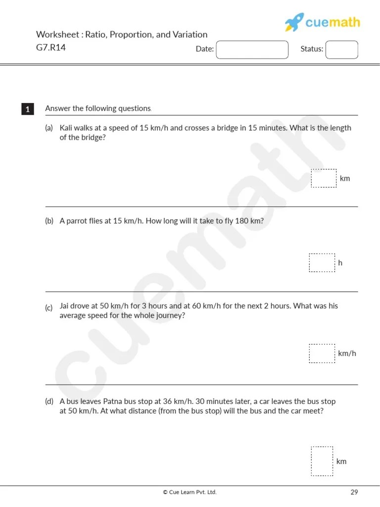 7th Grade Math Worksheet Ratio Proportion and Variation PDF