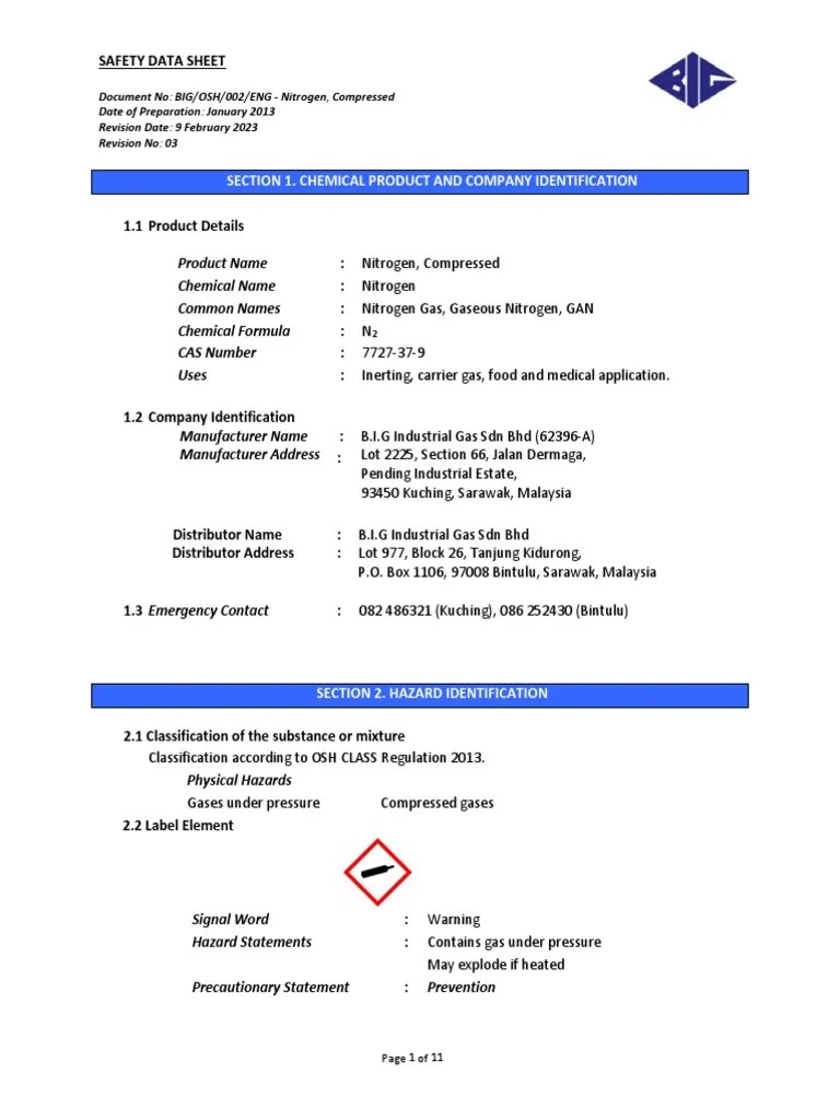 SDS Nitrogen, Compressed 2023 Rev3_e87ef4ec c228 45bb 9792 Bafca5aa5a3b PDF Dangerous Goods