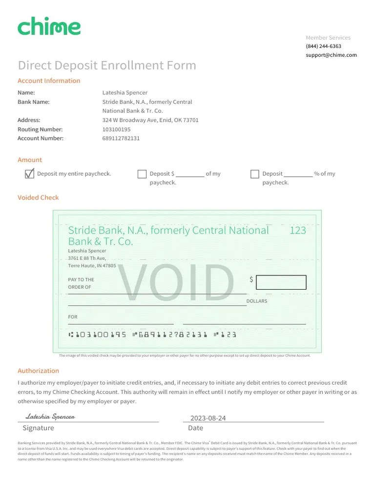 Chime Direct Deposit PDF Paycheck Banks