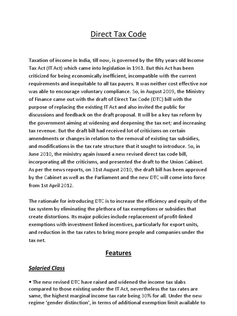 Direct Tax Code PDF Capital Gains Tax Tax Deduction