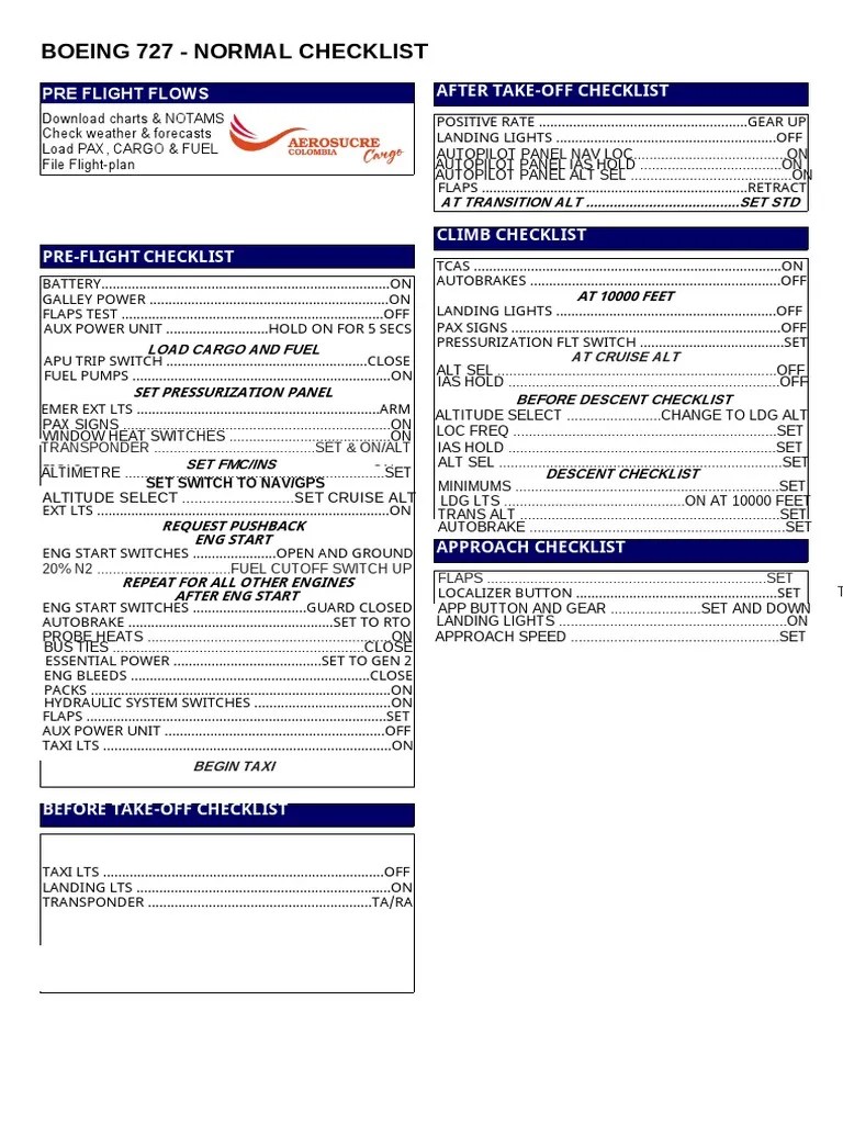 727 100 Checklist PDF Boeing Aircraft Configurations