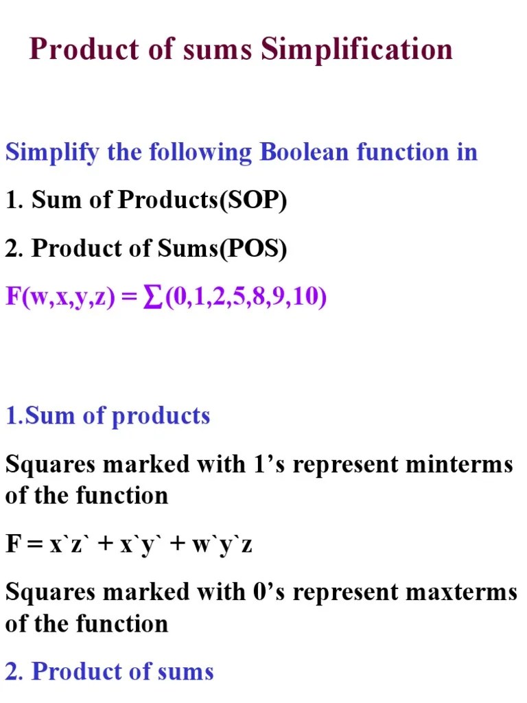 Product of sums Simplification Simplify the following Boolean function