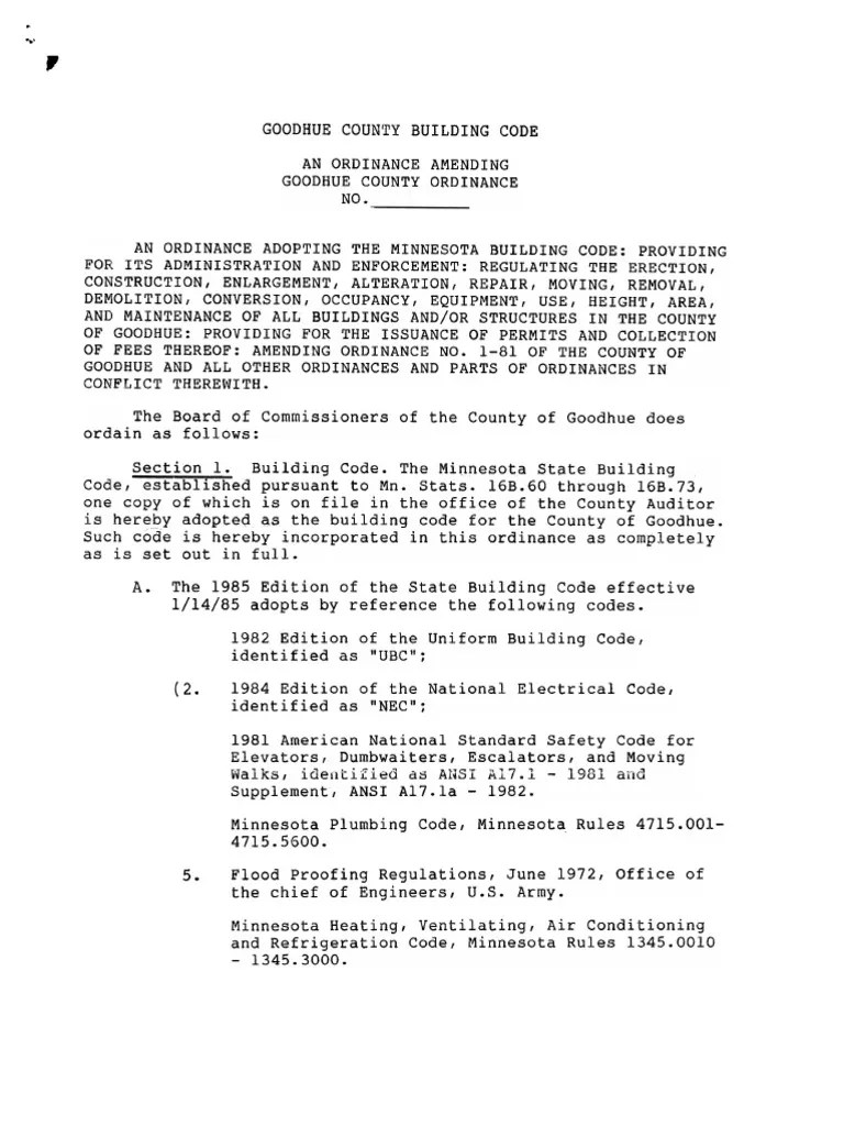 Goodhue County Building Code Ordinance 1985 201406161510592216 PDF