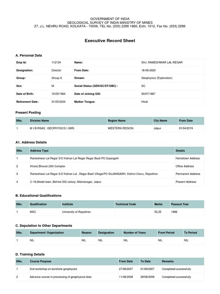 Executive Record Sheet PDF