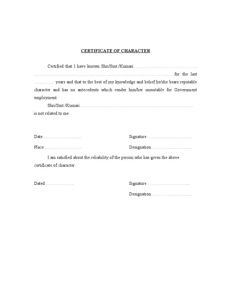 What is Character Certificate? Government Seva