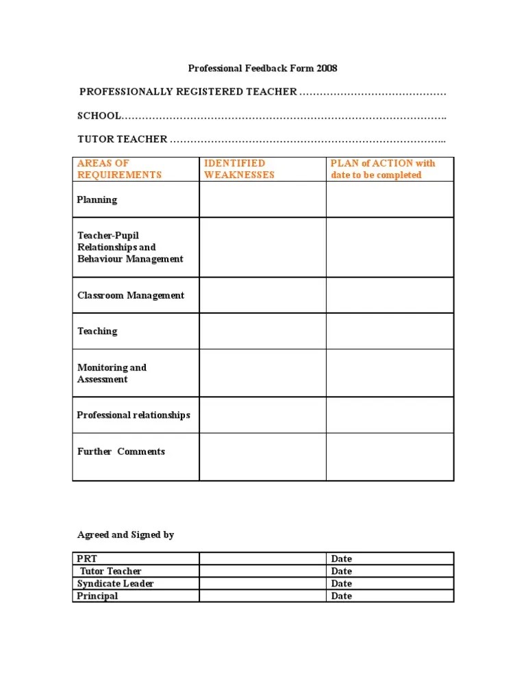 Professional Feedback Form 2008
